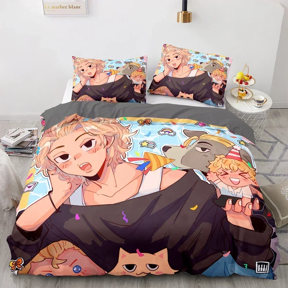 3D Anime Tokyo Avengers Manjiro Sano Bedding Set Duvet Cover Sheet Printed Pillowcase Bed Full Queen King Size Comforter Bedroom