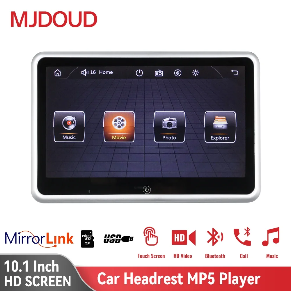 

MJDOUD 10.1 INCH Car Headrest 1080P Video Multimedia Player Bluetooth USB Rear Back Seat TV Monitor Display MP5 Touch Screen