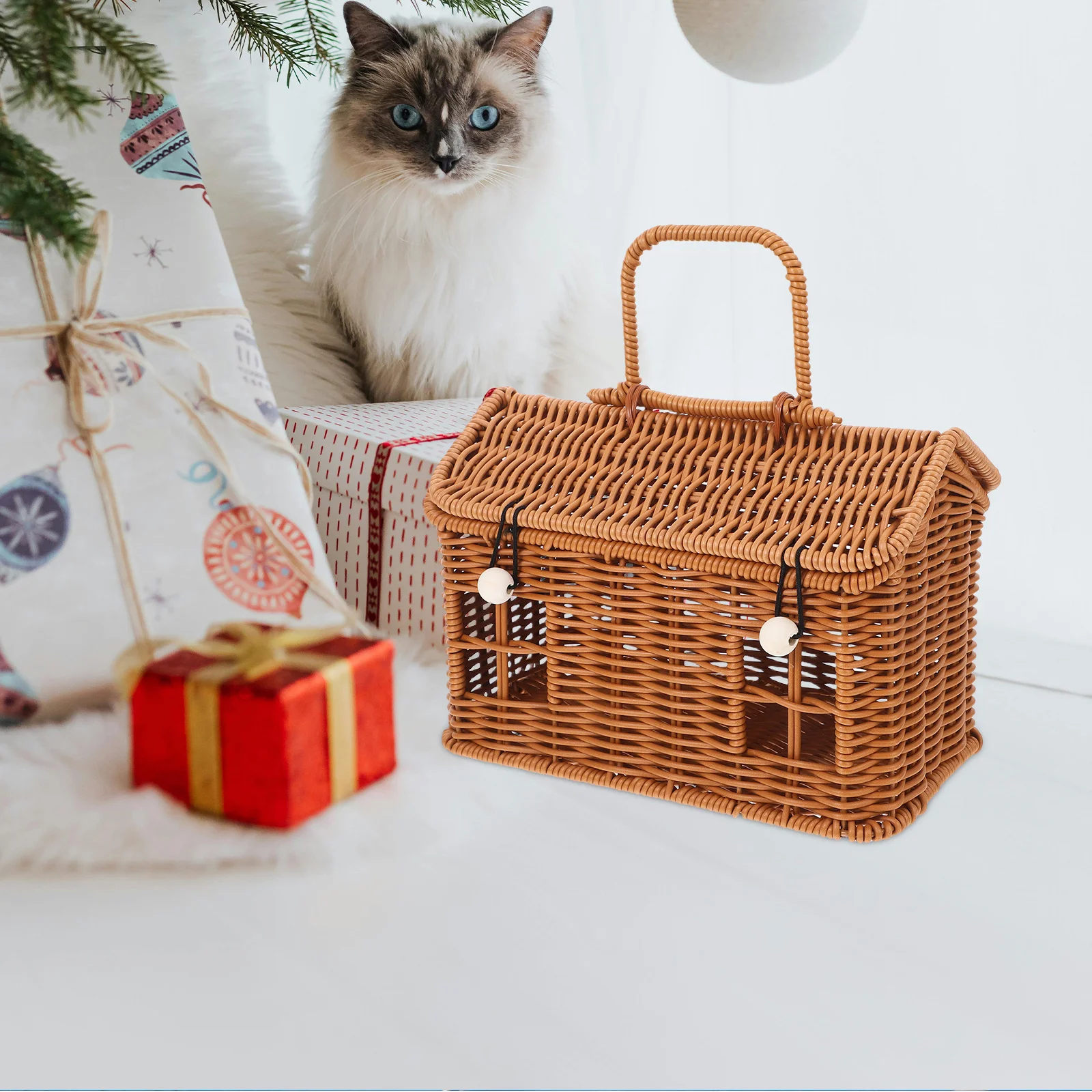 

Plastic Wicker Basket with Lid Decorative Storage Bin for Easter Eggs Bread Vegetables Favors Wedding Party Room Decor