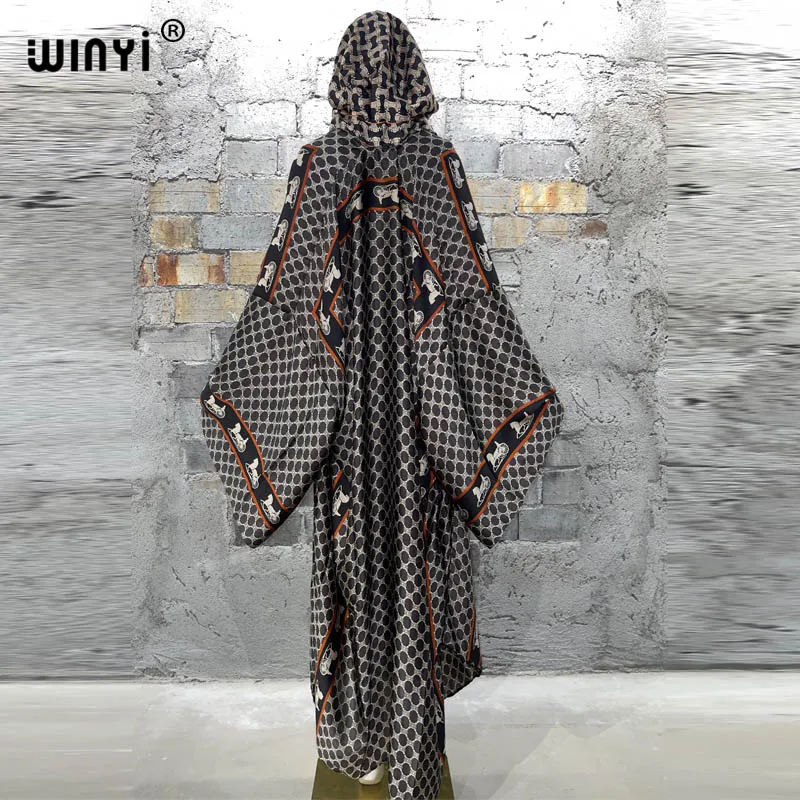 WINYI-Vestido largo holgado para mujer, cárdigan bohemio con capucha, estilo abaya, para fiesta y vacaciones en la playa, 2023