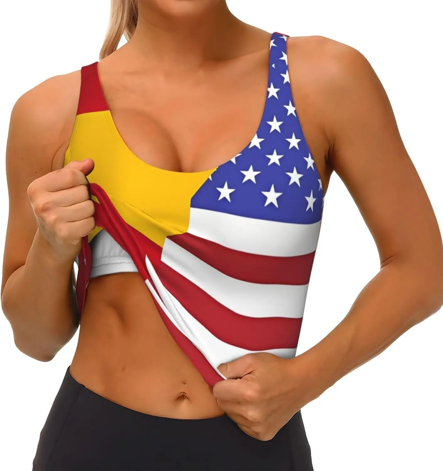 Chaleco deportivo para mujer con estampado de bandera estadounidense de España, ligero y transpirable, para entrenamiento de yoga y fitness