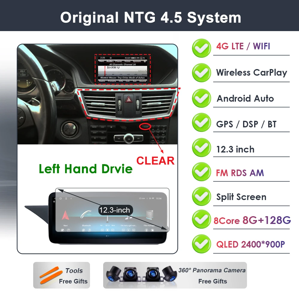 Draadloze Carplay voor Mercedes Benz E-Klasse W212 2009-2015 Android 16 autoradio video DSP stereo GPS QLED touchscreen 4G WiFi BT