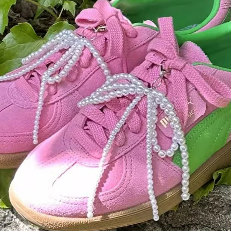 Handgemachte Perle Bowknot Charm Schuhs chnalle Perle Bogen Schnürsenkel Kette Ornament Dekoration DIY Schlüssel bund Telefon kette Schmuck herstellung