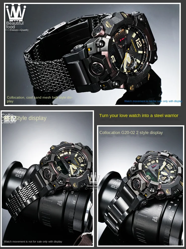 GWG B1000 حزام كبير من الفولاذ المقاوم للصدأ ممتد للمعصم لـ G-SHOCK Casio Gen3 جديد Mudmaster GWG-B1000 محول أشرطة سوداء معدلة