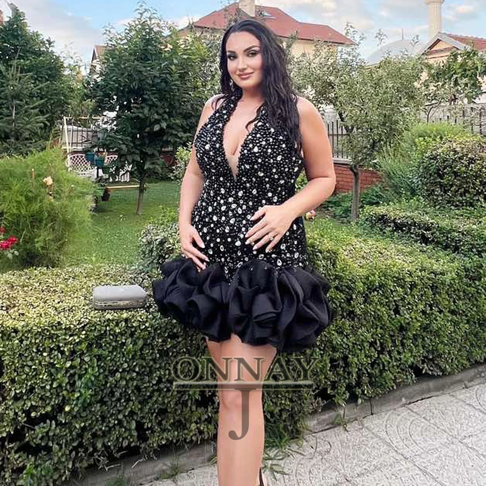 

Customized Sexy V Nwck Pearls Homecoming Dresses Saudi Arabric Bespoke Cocktail Prom Party Gown for Women Vestidos De Noche