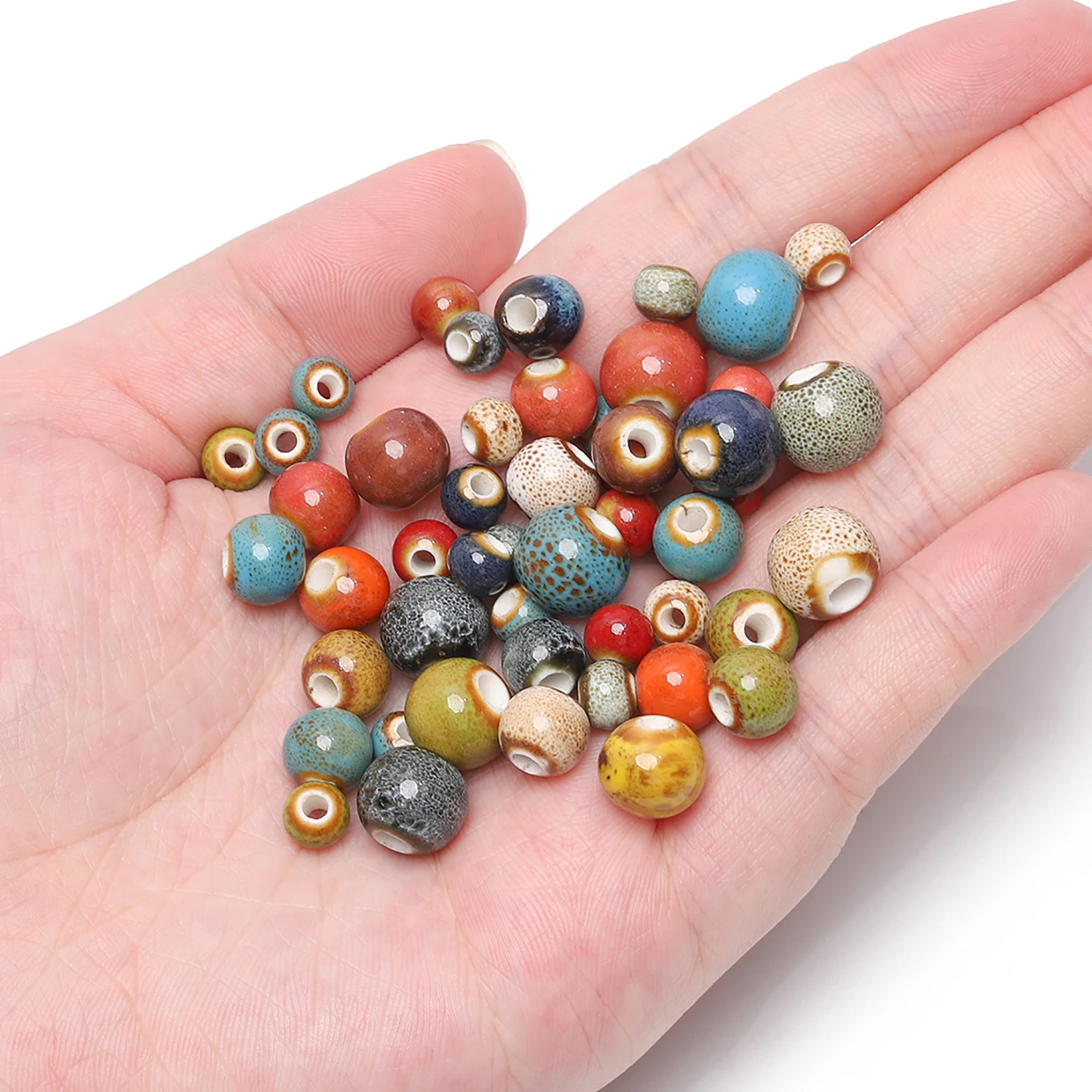 30pcs Glaze Ceramic Beads Round Large Hole Beads for Jewelry Making DIY Supplies Bracelet Necklace Earrings Accessories 6/8/10mm