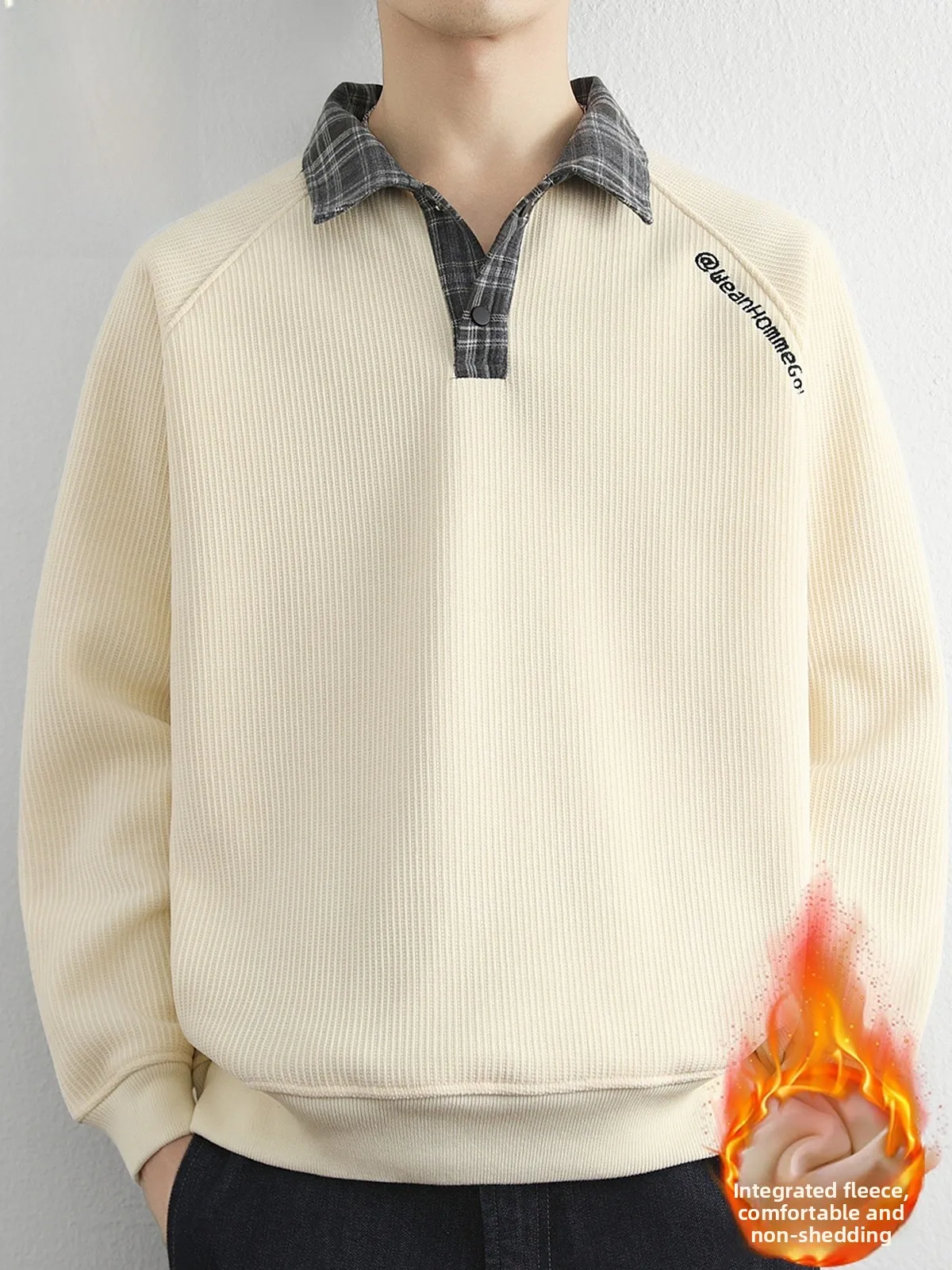 

Flannel-lined Hoodie Sweatirt for Men Casual Warm Loose-fit Winter New Sle Polyester Fiber Elastic Fiber