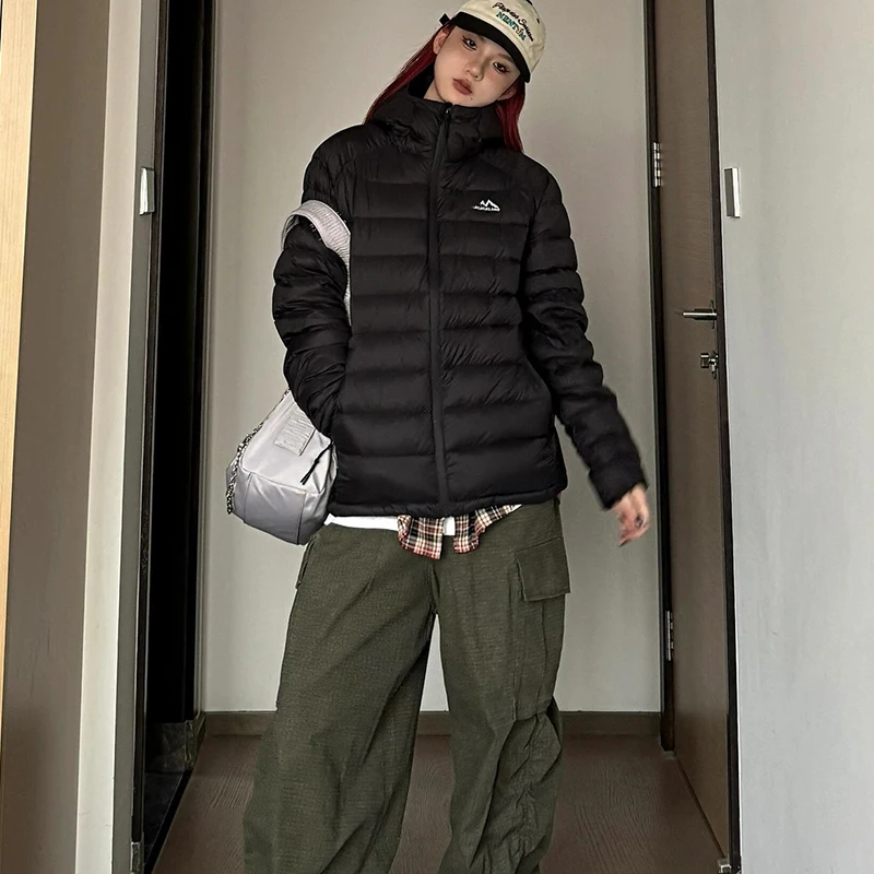 Lightweight Down Cotton Jackets Women Autumn Winter Warm Long Sleeve Hooded Parkas Woman Solid Zipper Up Short Cotton Parkas