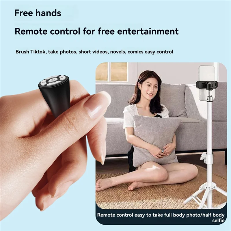 タブレットおよび電話用 Bluetooth リモコン カメラ コントローラー セルフ タイマー ソーシャル メディア ページ ターナー ブラック-TCES