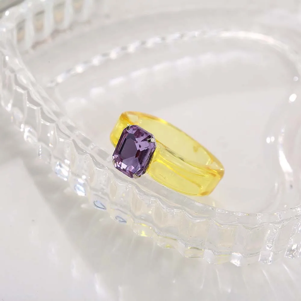 Anelli in resina per gioielli di moda con strass color gelatina per ragazze eleganti irregolari da donna trasparenti
