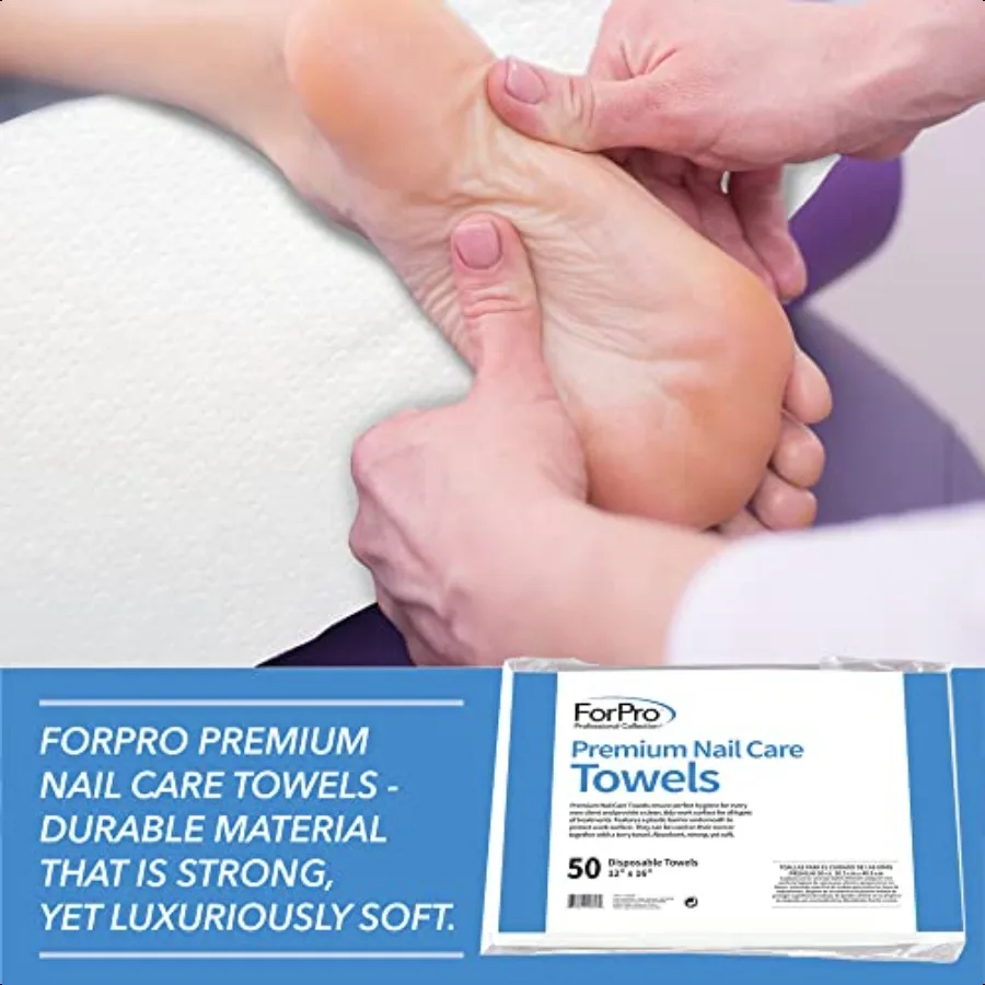 مجموعة ForPro Profional مناشف العناية بالأظافر المميزة للتقليم والباديكير خالية من الوبر مع ظهر بولي 12 × 16 50 عددًا
