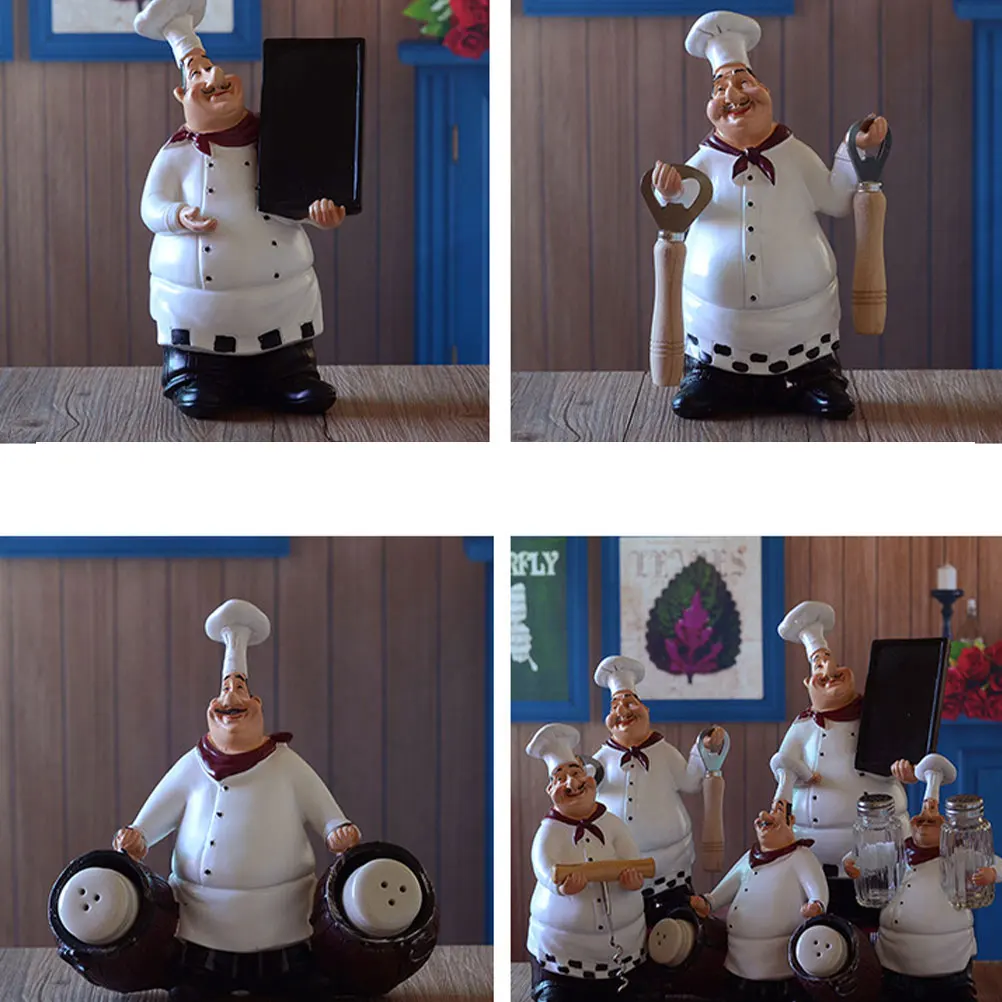 

Resin Chef Ornaments Desktop Decor Kitchen Tools Holder American Design Birthday Gift Cartoon Sculpture Mini Model Home