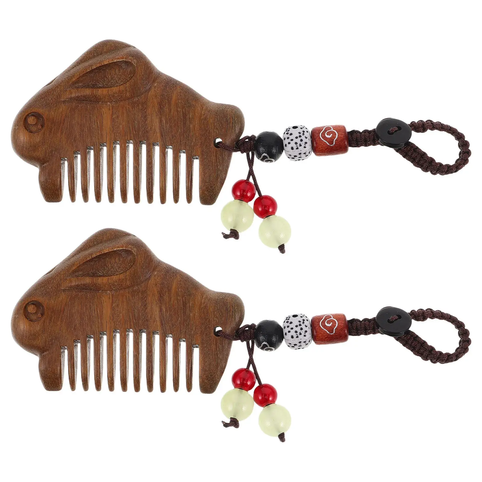 2Pcs Sandalwood Vintage Pocket Comb Chinese Massage Wood Carved Pendant Travel Size Detangling Wide Tooth Hair Comb