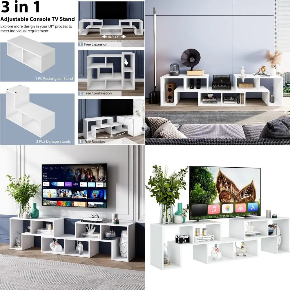 

Modern TV Stand for 50-65 Inch TVs, Minimalist Media Storage Bookcase for Living Room (White)
