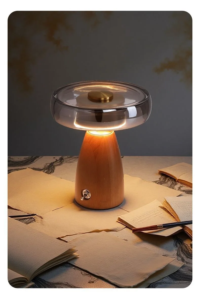 Vintage Wood Table Lamp Retro Luxe Desktop Nightstand Reading Light Bedroom Ambience Decor