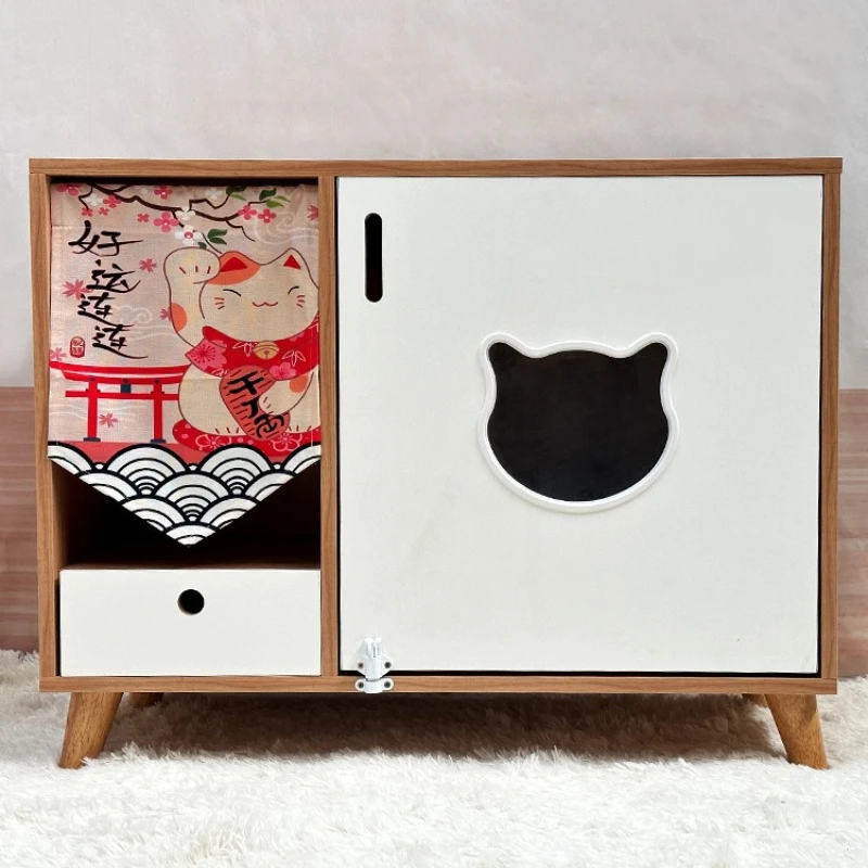 Solid wood closed splash-proof cat litter box, odor-proof cabinet