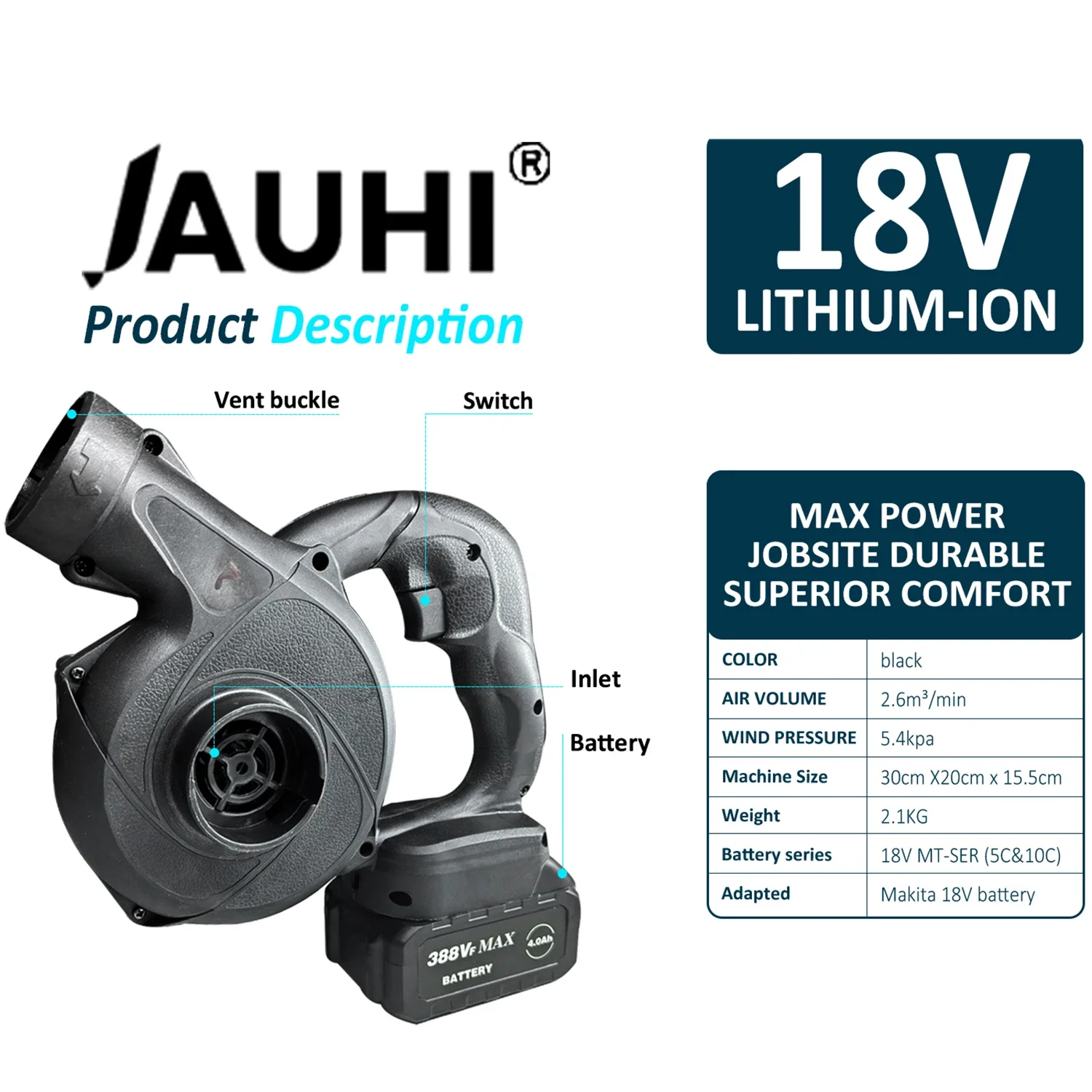 JAUHI Electric Air Blower Cordless Vacuum Cleaner Garden Dust Collector Handheld Power Tools For Makita 18V Battery