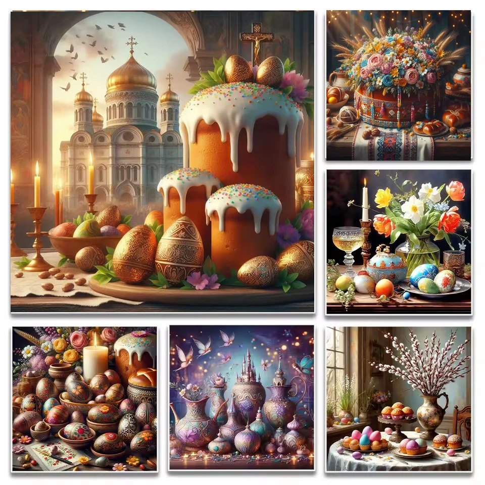 

Новая коллекция алмазной вышивки к Пасхе: Пасхальные яйца, деликатесы, вазы, полная мозаика, вышивка крестом с животными, 5D DIY вышивка, декор для дома