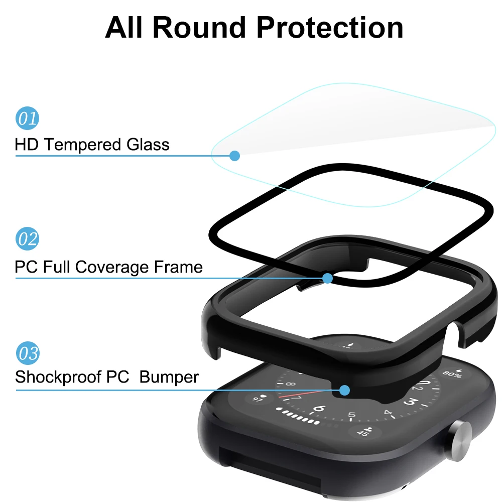 PC+Tempered Glass Screen Protector for Honor Haylou Watch Smart Watch Case Full Cover Bumper Shell Case