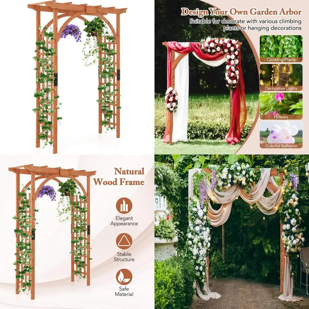 

Оправка для сада на открытом воздухе, 84-дюймовая арка-пергола с подвесной крышей и боковой решеткой для вьющихся растений