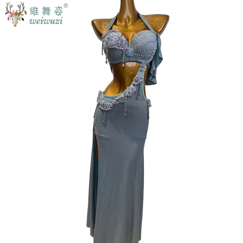 Trajes de dança do ventre terno feminino personalizado requintado pérola borla desempenho traje adulto dança oriental competição roupas
