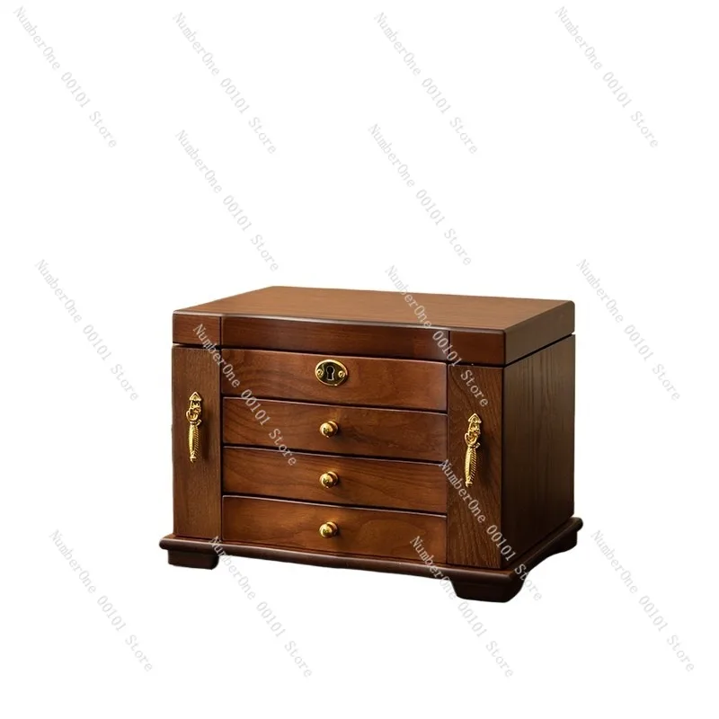 

Exquisite Solid Wood Jewelry Box with Retro Chinese Style,Three Gold and Hardware Storage Box for Wedding Gifts,High-End Jewelry