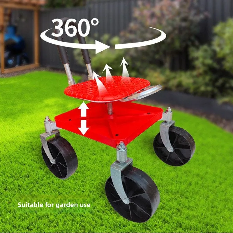 New Foldable Rolling Garden Work Seat Large Universal Wheels Mobile Chair with Garden Tool Storage
