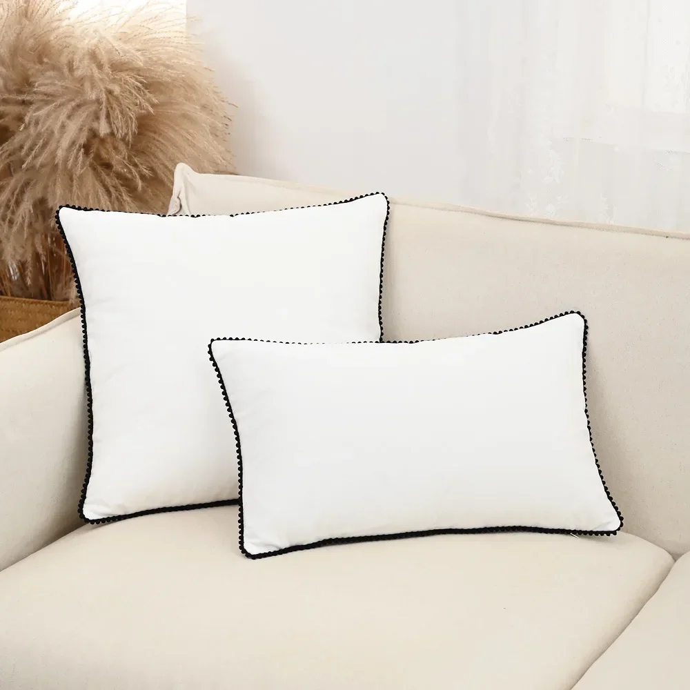 

Black and White Velvet Cushion Cover Nordic Simplicity Pillow Covers Decorative Contrast Colored Pressed Edge Throw Pillowcase