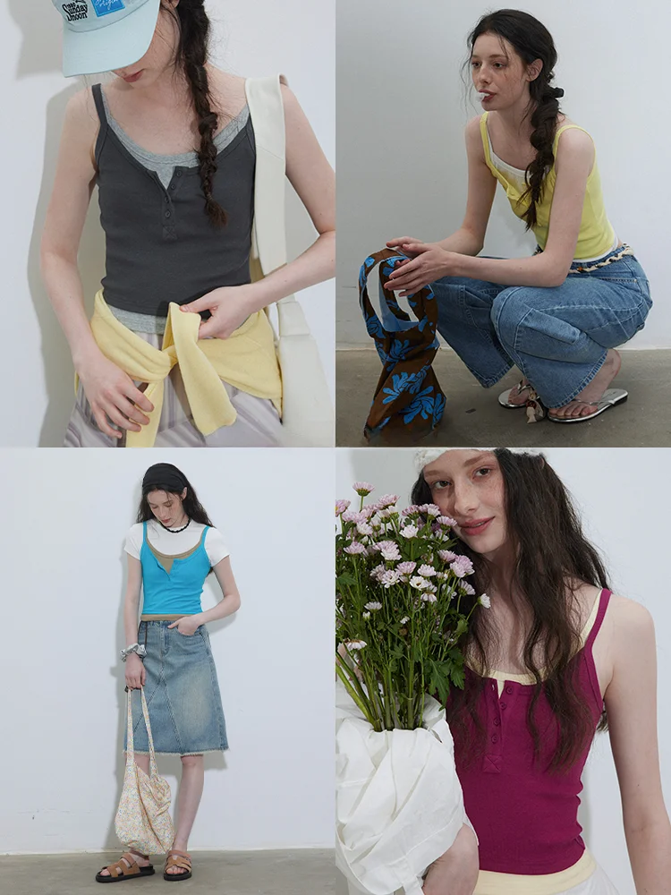 

Lofi Choose Women's Summer New Design Slim Fit Color Blo Tank Top Svel Vest Versatile Outerwear Commute Sle