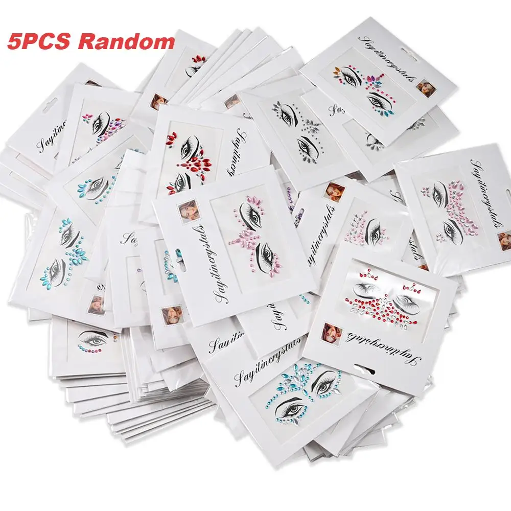 

5/4pcs 3D Random Colorful Glitter Rhinestone Face Sticker Festival Party Nail Body Makeup Tattoo Decal Mermaid Face Jewel Slider