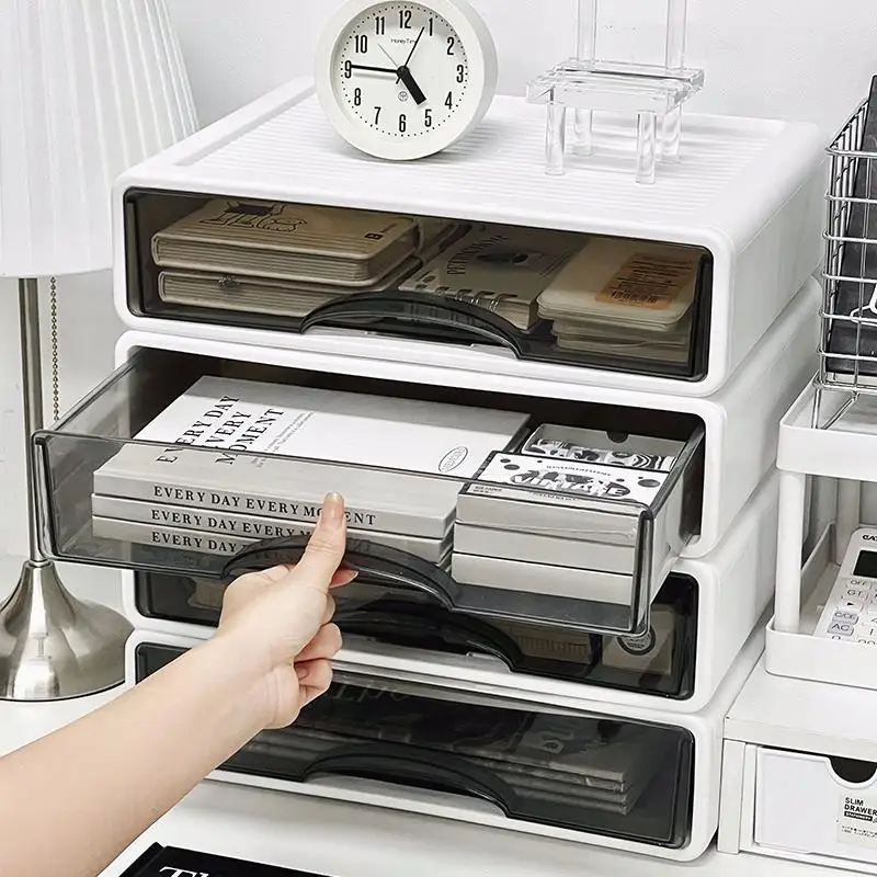 Desktop Organizer Drawer Style Storage Box Office Dustproof Document Stationery Rack Transparent High-End Feeling Plastic Box