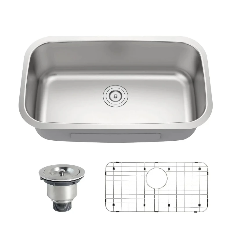 32 Inch Undermount Kitchen Sink 18 Gauge Stainless Steel Spacious Single Bowl Curved Shape Round Corner Deep Sinks