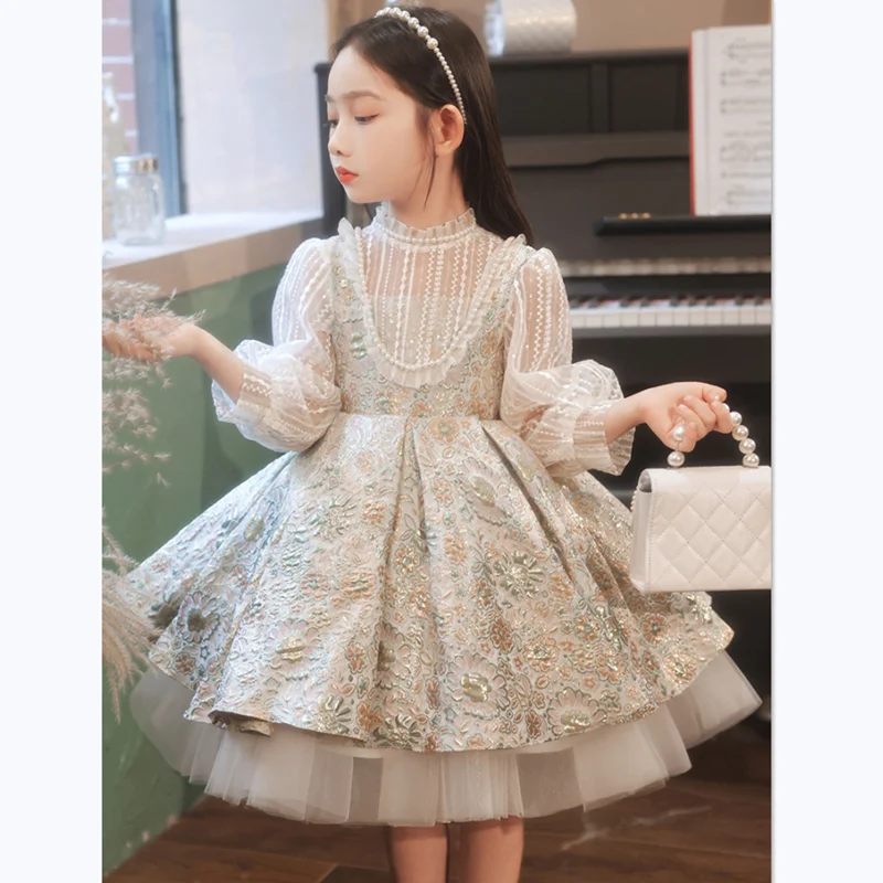 Teenmiro Girl Spanish Royal Dress Children Birthday Baptism Dresses For Kids Elegant Floral Frocks Girls Boutique Party Vestidos