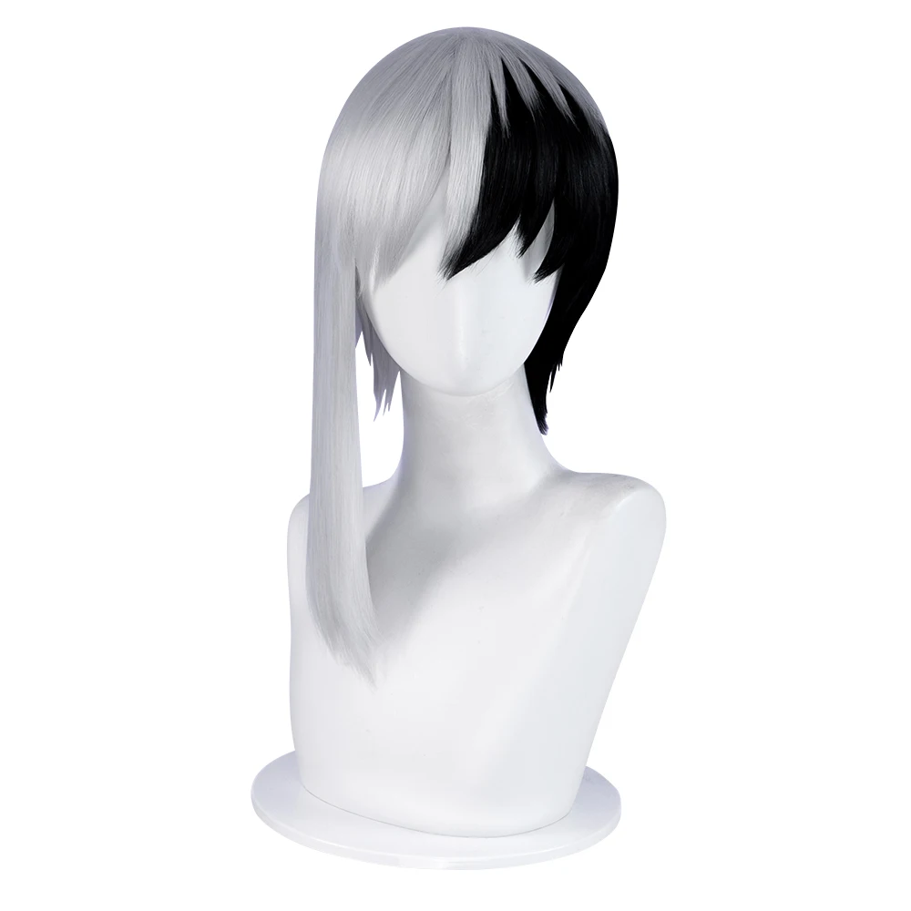 Asagiri Gen Wig Anime Dr.STONE Cosplay Wig DokiDoki Men 45cm Short Black White Hair Asagiri Gen Cosplay Free Wig Cap