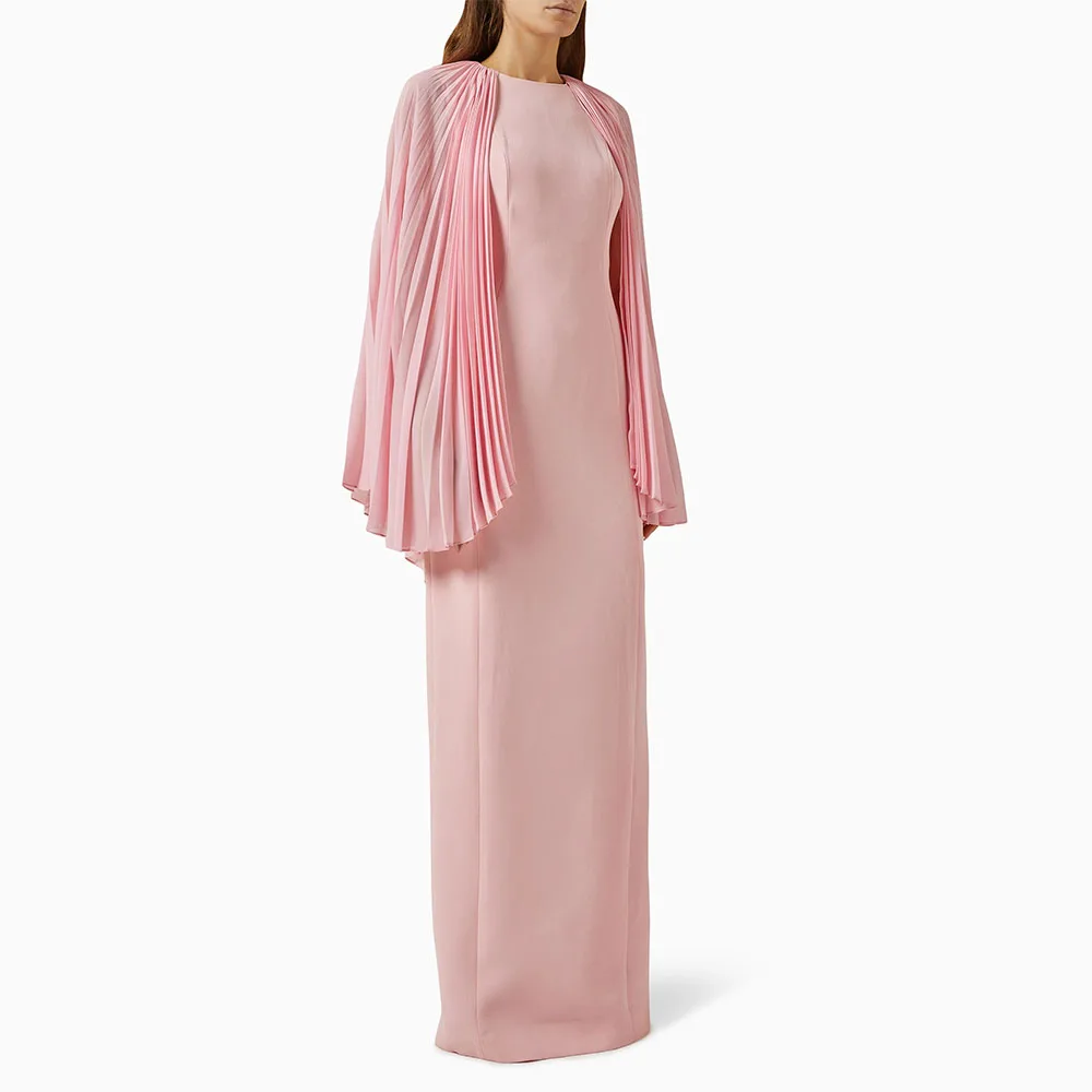 

Customized Modern Evening Dress Column Pleated Cape Sleeves Women's Prom Dresses Long O Neck Pink Elegant Formal Party Gown 2026
