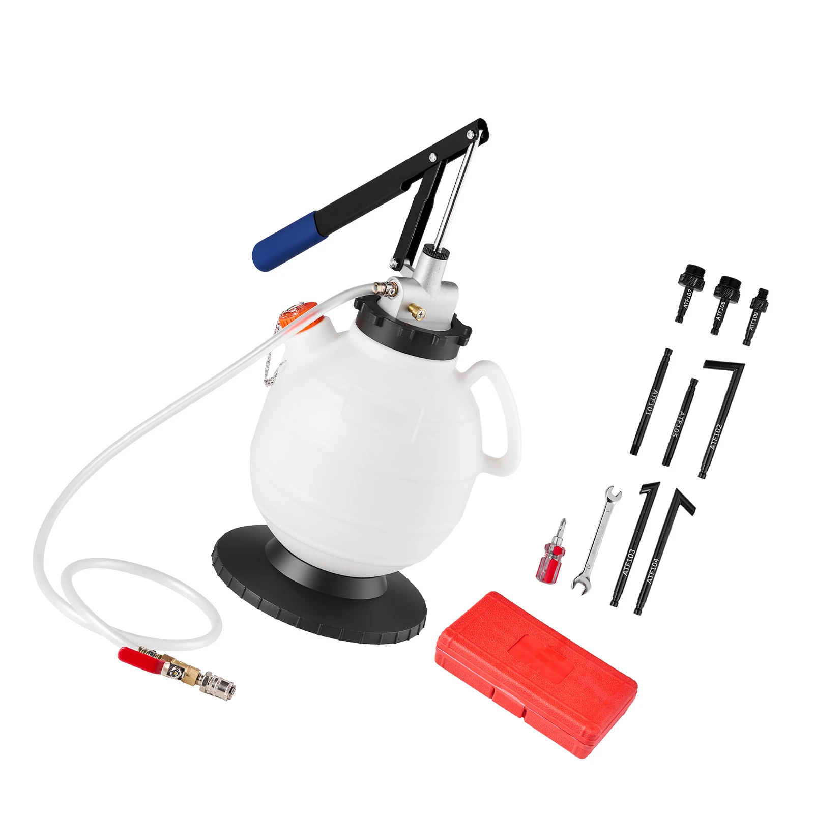 SucceBuy Pompa per Trasferimento Fluido Manuale da 7,5L con 8 Adattatori ATF e Serbatoio HDPE, Estrattore e Dispenser di Olio per Auto