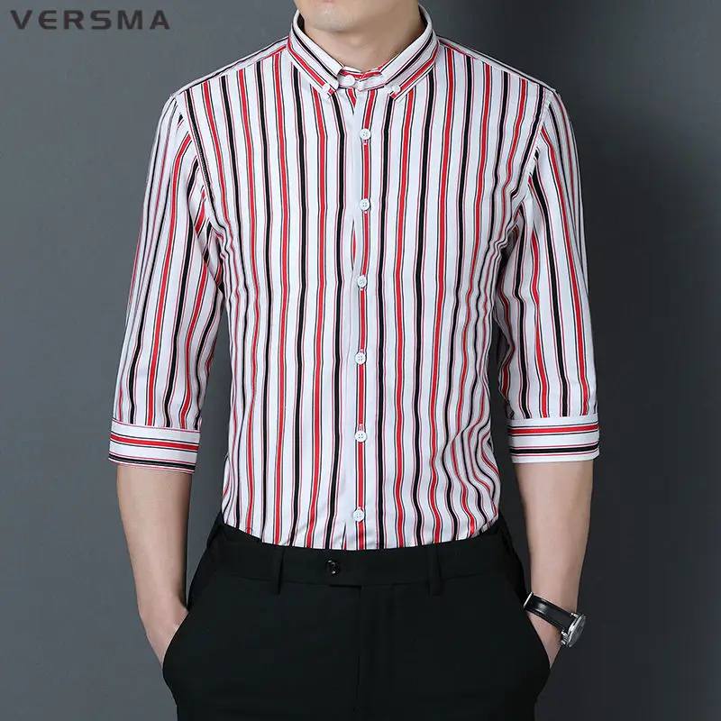 

VERSMA Korean Harajuku Kpop Half Sleeve Stripe Shirt Men Summer Slim Fit Hip Hop Nightclub Couple Shirts Women 5XL Dropshipping