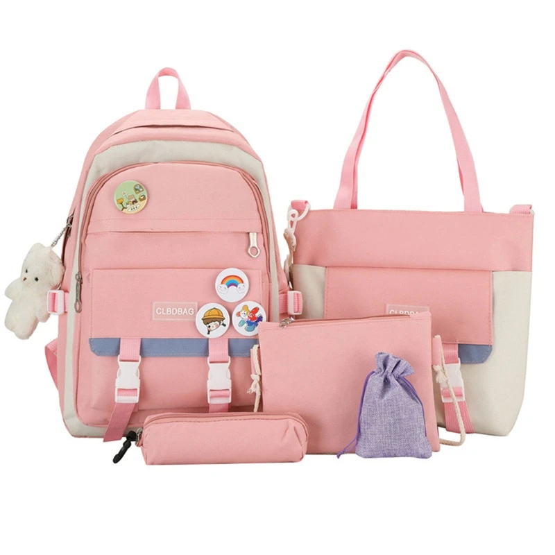 Mochila para ordenador portátil Harajuku 5 uds., mochilas escolares nailon para chicas adolescentes y estudiantes