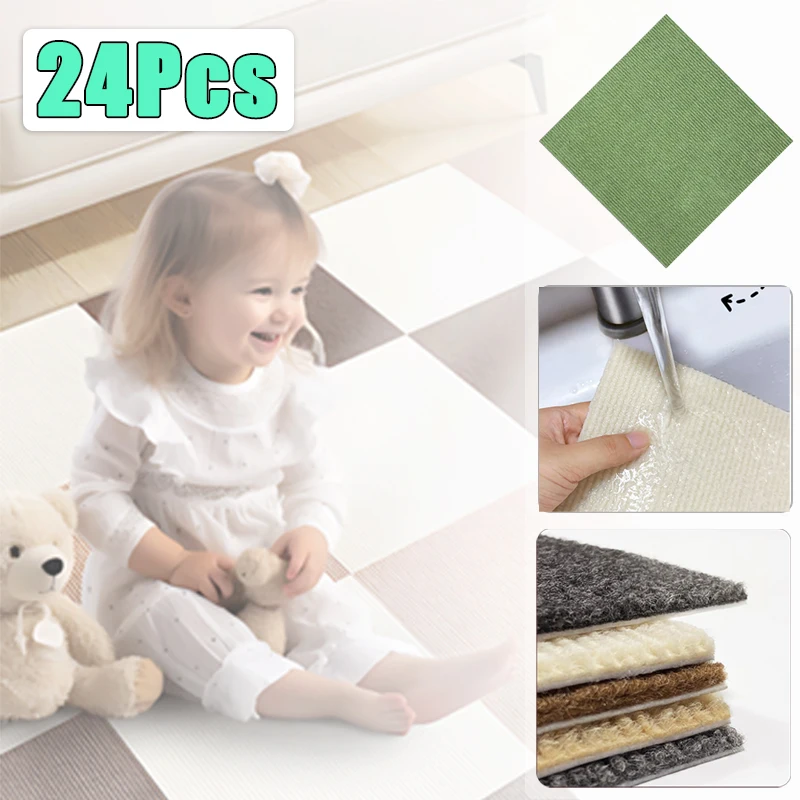 2-24PCS 30*30*1CM Patchwork Carpet Living Room Self-adhesive Floor Mat Children's Bedroom Floor Non-slip Mat Baby Crawling Mat