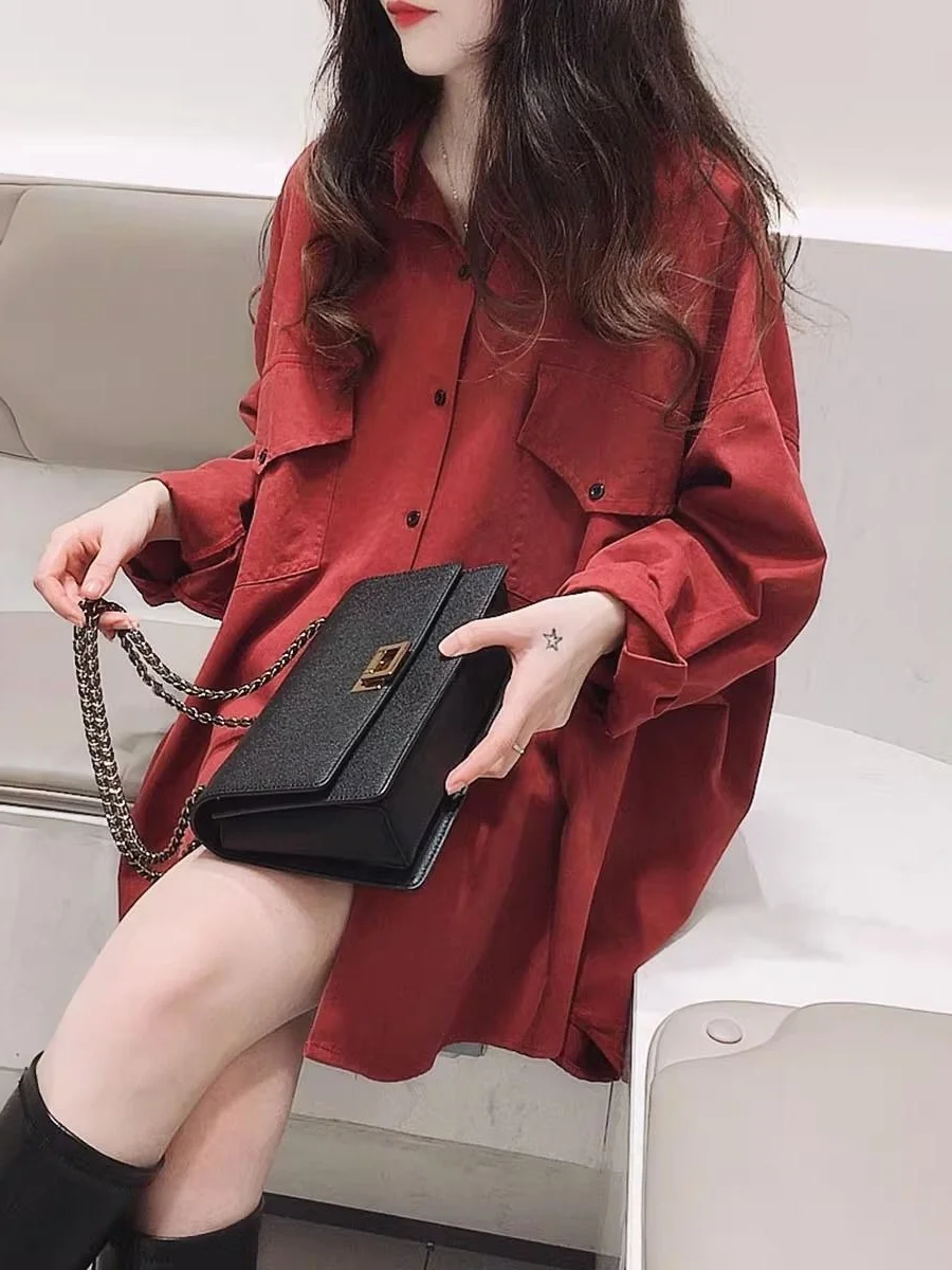 Veste chemise vintage ample à manches longues et col pour femme grande taille – Haut décontracté et confortable pour l'automne