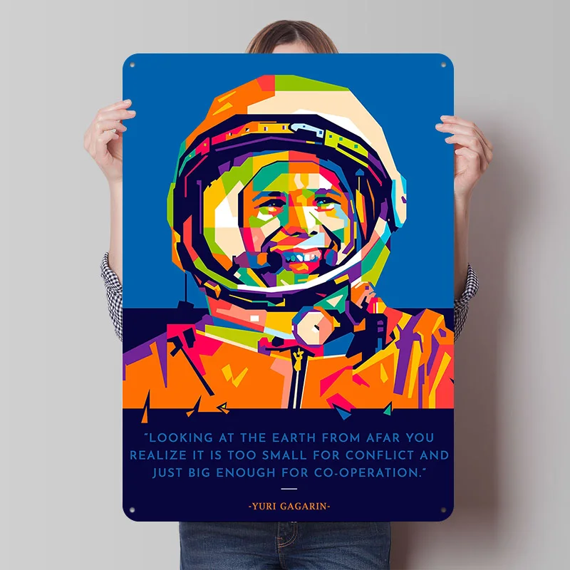 Yuri Gagarin Druckposter, individuelle Retro-Wandkunst, Vintage-Metallschilder für Männerhöhle, Dekoration, Schlafzimmer, Badezimmer, Hausdekoration