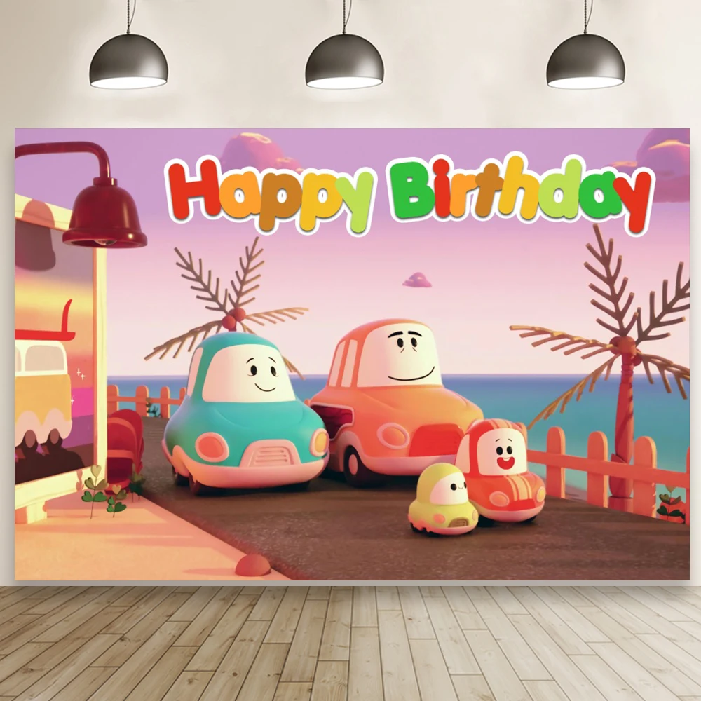 Cartoon Yellow Auto Rickshaw Backdrop Cory Cars Kids Birthday Party Photo Decor Custom Poster Photography Background Banner