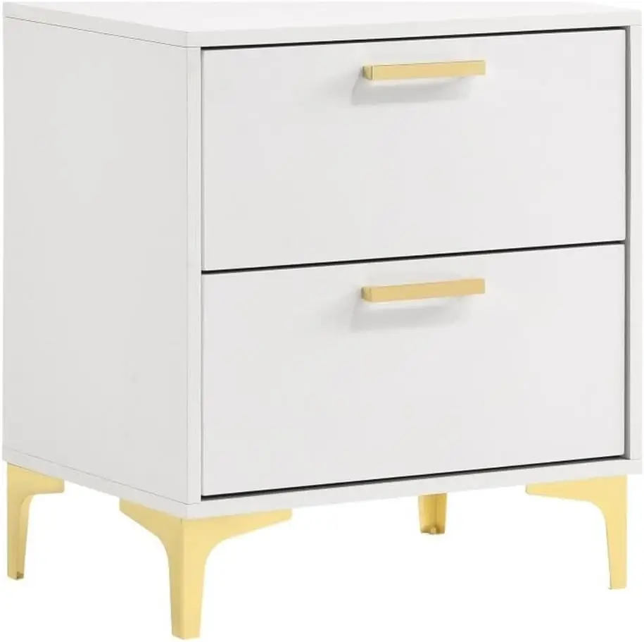 MAKLAINE 2-Drawer Contemporary Wood Nightstand with Metal Base in White