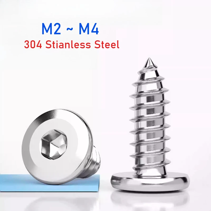 

M2 M2.3 M2.6 M3 M4 304 Stianless Steel Chamfered Inner Hexagonal Screws Flat Thin Wafer Head Self Tapping Wood Screw
