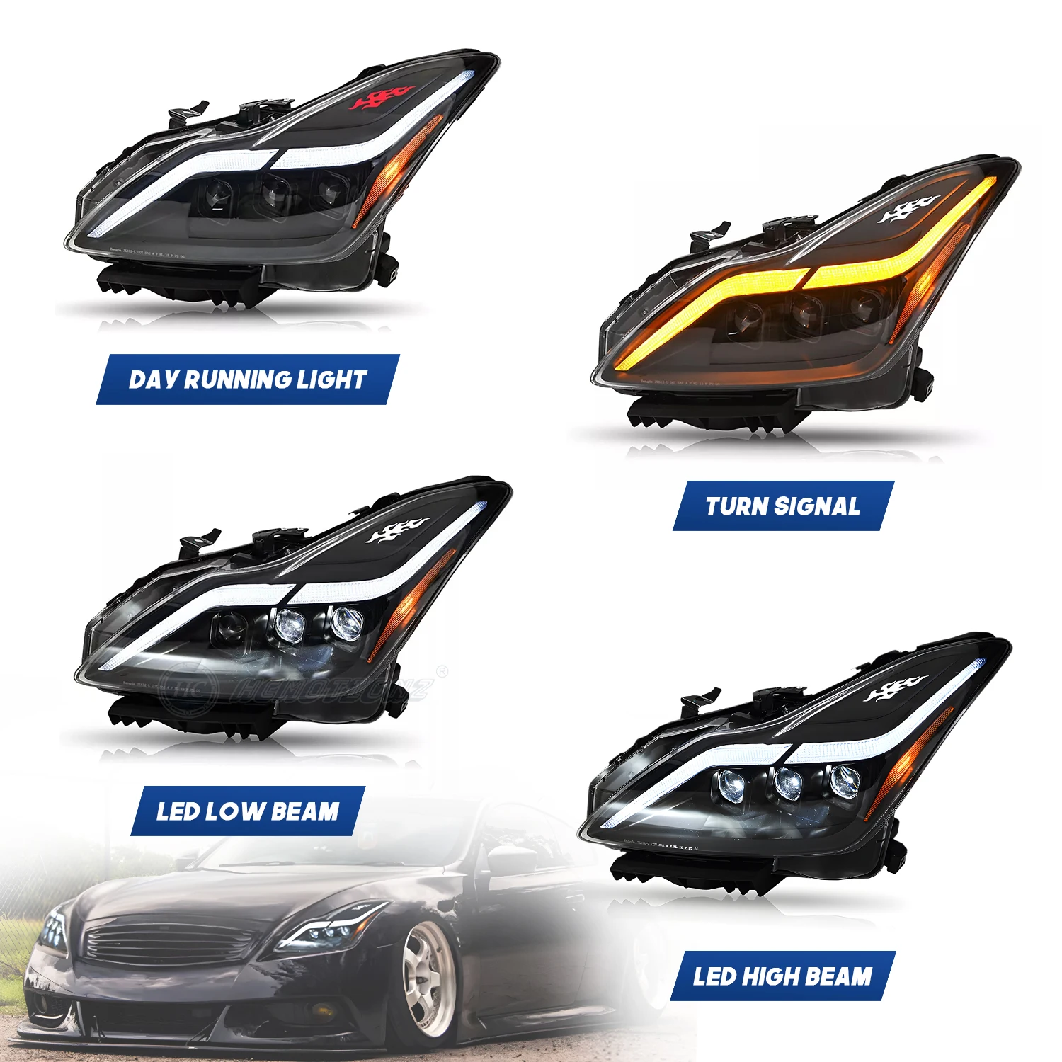 LED Headlights for Infiniti G37 2008-2013 DRL Start up Animation Q60 Coupe Convertible 2014-2015 Car Front Lamps