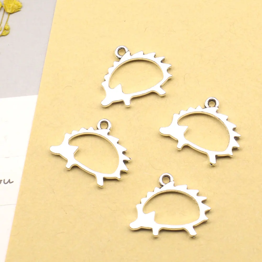 10pcs 12x21mm Hedgehog Charms Pendant For Necklace Component Woman Jewelri Antique Silver Color