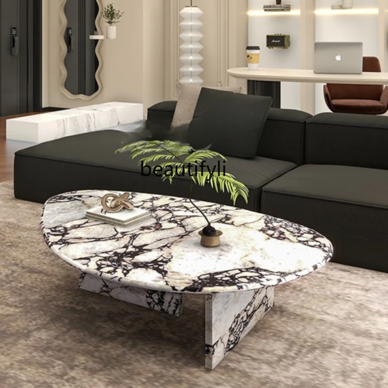 Marble coffee table French minimalist water drop light luxury small apartment living room simple home