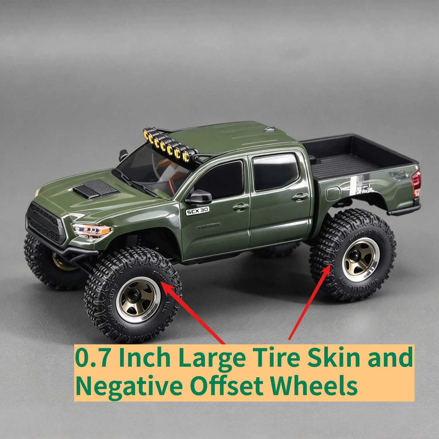 Custom 0.7 Inch Large Tire Skin & Negative Offset Wheels For 1/30 Axial SCX30 Green Heavy Duty RC Crawler Upgrade Accessories