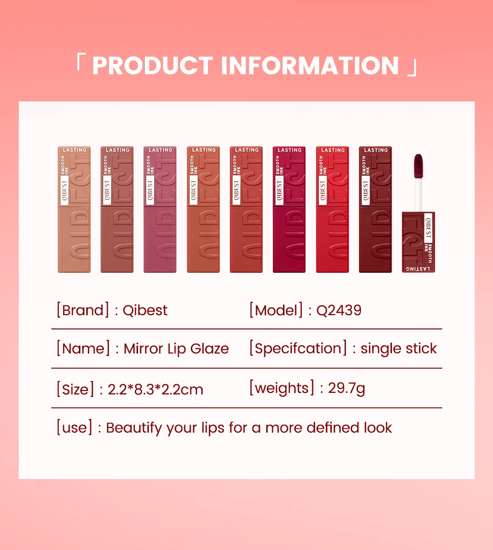 QIBEST Wässrige Glanz-Lippenglasur, feuchtigkeitsspendend, langlebig, sexy roter flüssiger Lippenstift, spiegelglänzender Lipgloss, Tönung, Kosmetik für Frauen – Detail 13