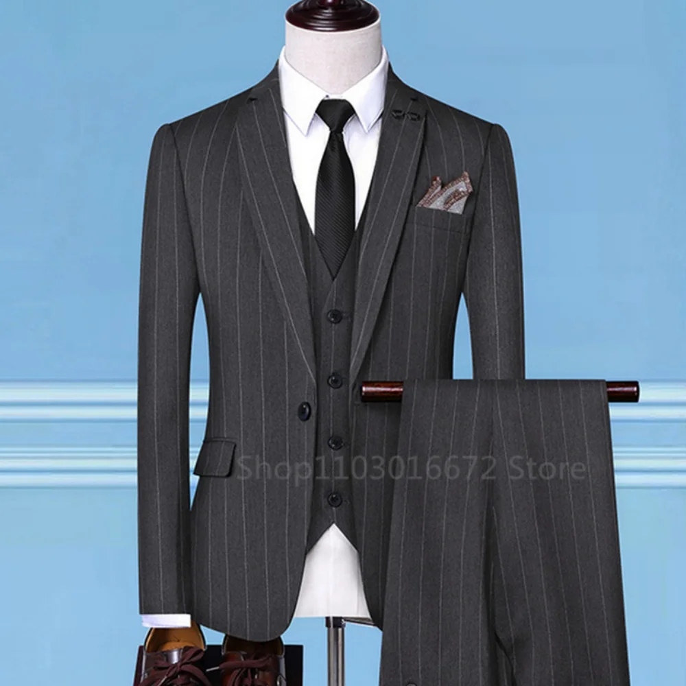 Elegante abito da uomo d'affari in 3 pezzi nero grigio slim fit giacca da sposa gilet sottile regolabile Ternos per la moda maschile